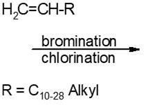 Bromination chlorination of C=C[R]  where R = C10-28 Alkyl