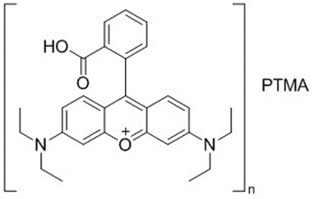 Representative chemical structure of Pigment Violet 1, with SMILES notation:  CCN(CC)C1=CC2=[O+]C3=CC(N(CC)CC)=CC=C3C(C4=CC=CC=C4C(O)=O)=C2C=C1