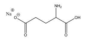 Representative chemical structure of sodium cocoyl glutamate, with SMILES notation: C(CC(=O)[O-])C(C(=O)O)N.[Na+]
