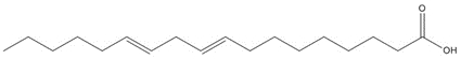 Structure d'acide linoléique, avec notation SMILES : O=C(CCCCCCC/C=C/C/C=C/CCCCC)O