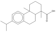 Chemical structure of dehydroabietic acid (DHAA), with SMILES notation: O=C(C1(C)C2C(CCC1)(C)c3ccc(C(C)C)cc3CC2)O