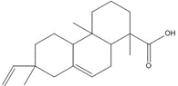 Structure chimique de l'acide isopimarique (IPA), avec notation SMILES : CC1(C=C)CCC2C(C1)=CCC3C2(CCCC3(C(O)=O)C)C