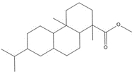 Chemical structure of THAME, with SMILES notation: CC1(C(OC)=O)CCCC2(C)C1CCC3C2CCC(C(C)C)C3
