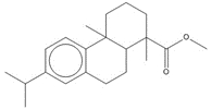 Structure chimique de DHAME, avec notation SMILES : O=C(OC)C1(C2C(C)(c3c(CC2)cc(C(C)C)cc3)CCC1)C