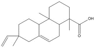Chemical structure of isopimaric acid (IPA), with SMILES notation: CC1(C=C)CCC2C(C1)=CCC3C2(CCCC3(C(O)=O)C)C