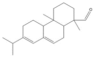 Structure chimique de abiétinal, with SMILES notation: CC(C1=CC2=CCC3C(C)(C=O)CCCC3(C)C2CC1)C