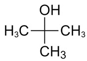 Representative chemical structure of 2-propanol, 2-methyl-, with SMILES notation: CC(C)(C)O