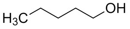 Representative chemical structure of 1-pentanol, with SMILES notation: CCCCO