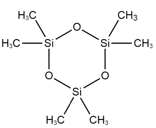 Representative chemical structure of D3, with SMILES notation: C[Si]1(C)O[Si](C)(C)O[Si](O1)(C)C