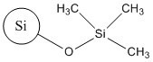 Structure chimique représentative de la silanamine, 1,1,1-triméthyl-N-(triméthylsilyl)-, produits d'hydrolyse avec la silice, sans notion SMILES disponible (substance UVCB). 