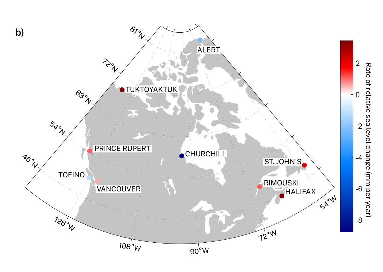 The tide gauge locations