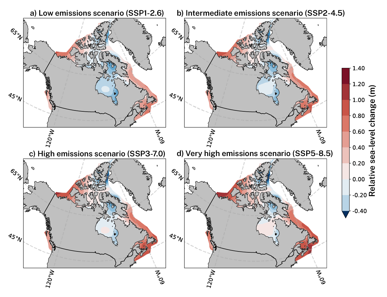 Projected median relative sea-level change across Canada
