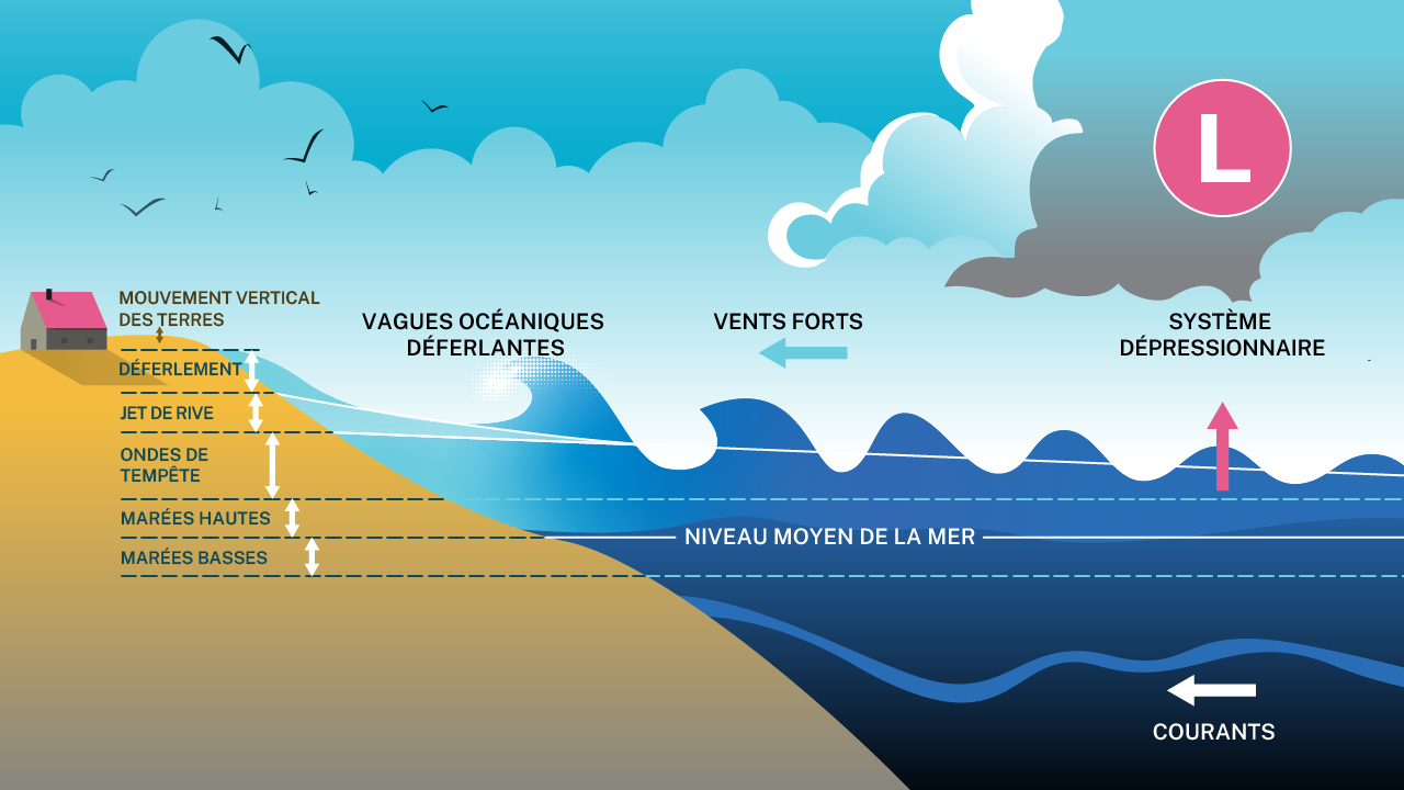 Illustration des facteurs contribuant aux niveaux de la mer