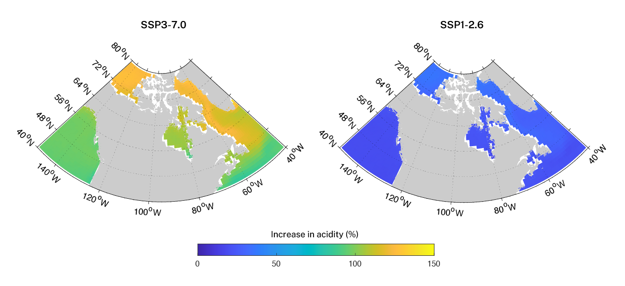 Maps showing percent increase in acidity