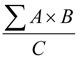 Calcul des valeurs moyennes de NOx des parcs : Somme de A multiplié par B; divisé par C