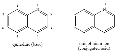 Chemical Structure Quinoline (base) and Quinolinium ion (conjugated acid)