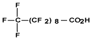 Structural formula of Decanoic acid, nona-decafluoro- (C10 PFCA)