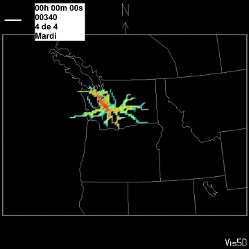 Figure 11.7 Trajectoires de 12 heures associées aux 20 % des cas où la visibilité était la plus défavorable à Snoqualmie Pass, Washington (Van Haren, 2002). (Voir la description ci-dessous)