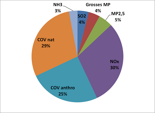 Figure 5.1b Inventaire des émissions de polluants atmosphériques dans (a) la partie canadienne de la vallée du bas Fraser pour l’année 2010 et (b) le bassin atmosphérique du bassin Puget Sound pour l’année 2011. (Voir la description ci-dessous)