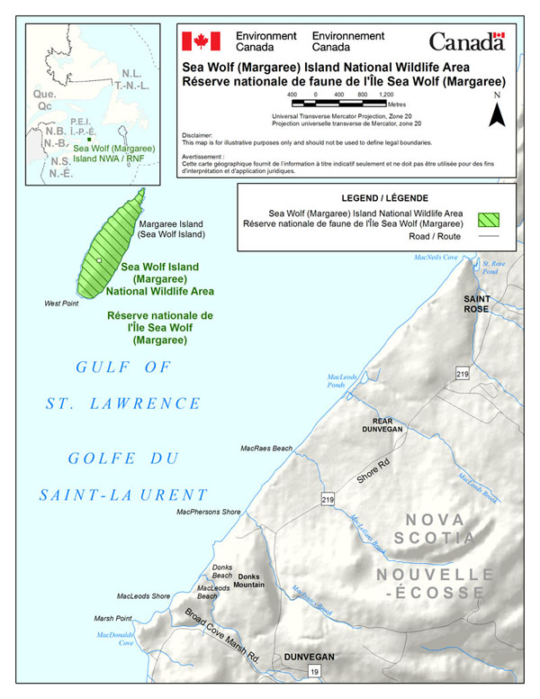 Carte de l'Île Sea Wolf. Voir description longue ci-dessous.