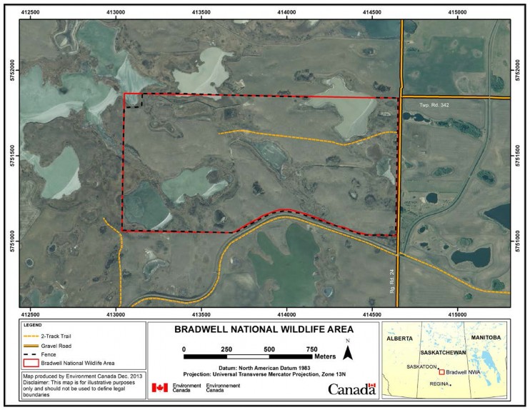 Map of Bradwell National Wildlife Area