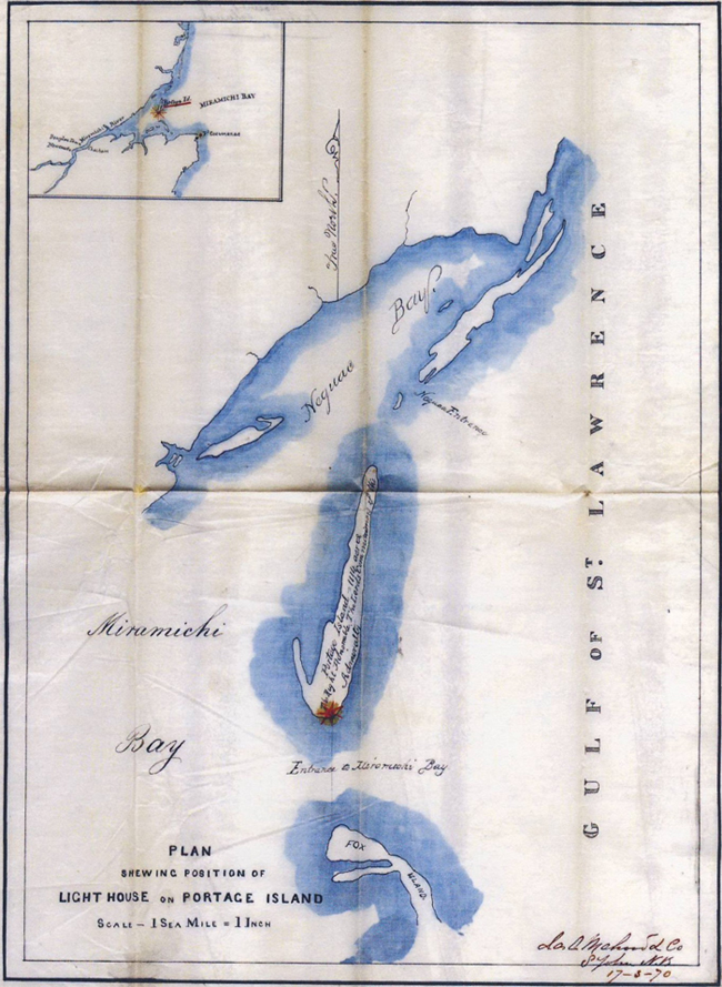 Plan showing the position of the lighthouse on Portage Island
