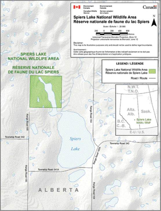 Location of Spiers Lake National Wildlife Area