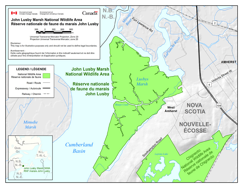 Location of the John Lusby Marsh National Wildlife Area