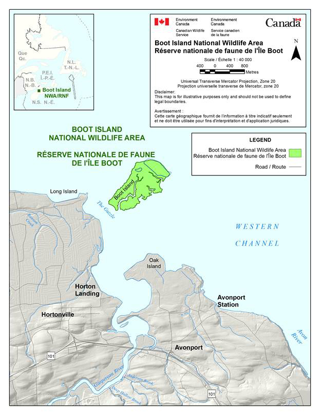 Location map of the Boot Island National Wildlife Area.