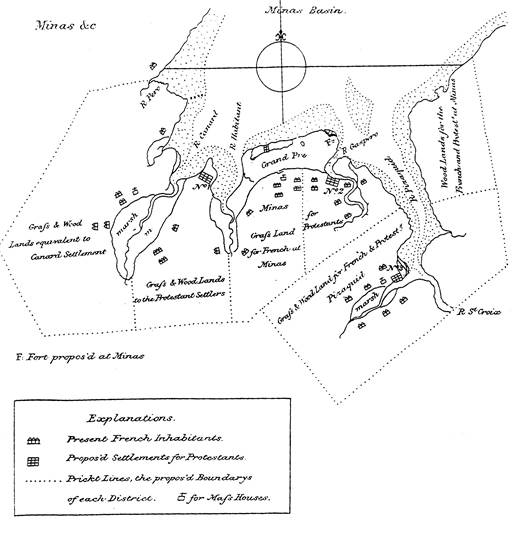 1748 hand drawn map of Grand Pré including Boot Island.
