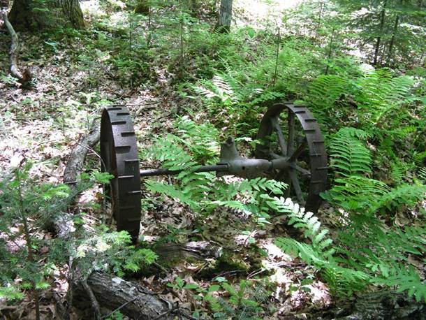 Photo of a 19th-century horse-drawn hay mower