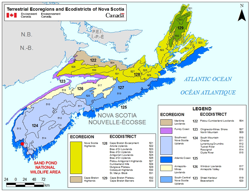 Écorégions et écodistricts terrestres en Nouvelle-Écosse.
