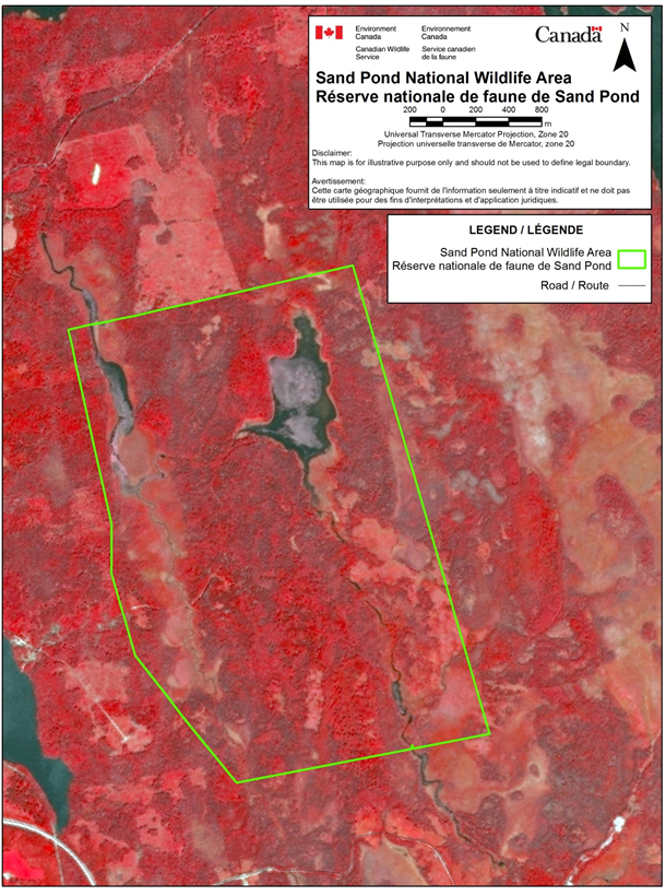 SPOT satellite image of southwest Nova Scotia showing boundaries of Sand Pond NWA (2007).