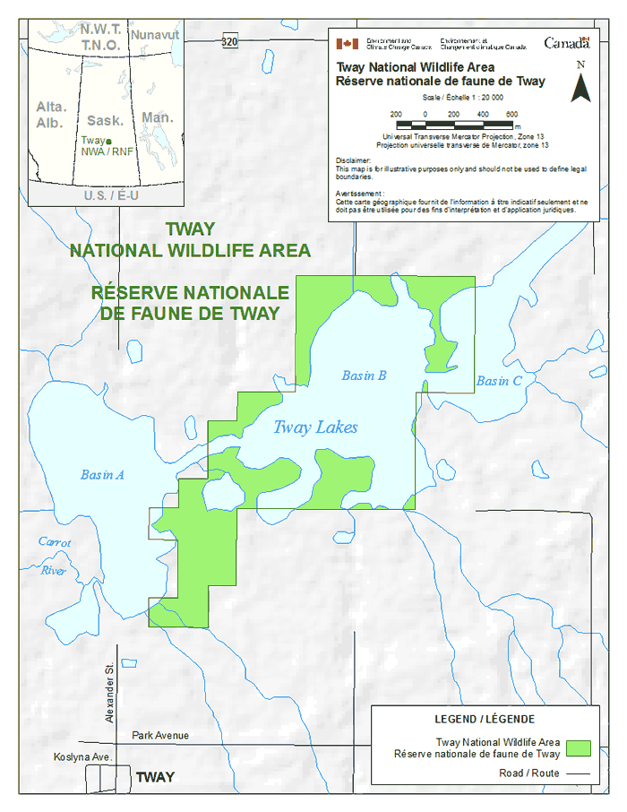 Map showing the boundaries of Tway National Wildlife Area