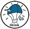 Think, Blue hot-air balloon in the shape of a light bulb