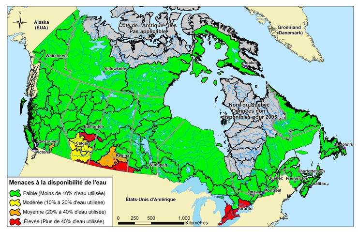 Indicateur de la demande et de la disponibilité de l’eau pour 2005 - Carte