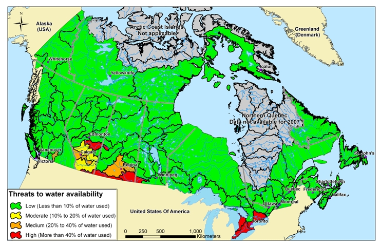 Water demand and availability indicator for 2007 - Map