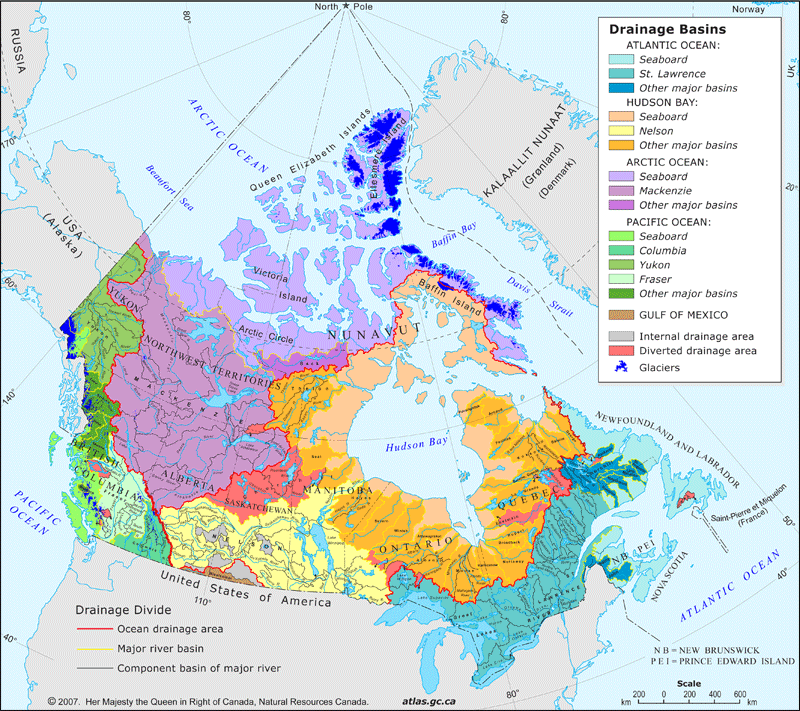 Figure 1: Draining areas in Canada. (See long description below)