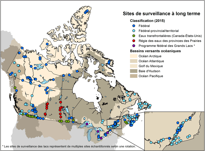 Figure 3 : Sites de surveillance de la qualité de l’eau à long terme (Voir description longue ci-dessous.)