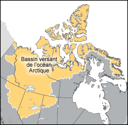 Carte du contour du bassin versant de l’océan Arctique du Canada.