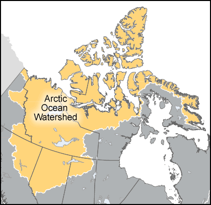 Map of outline of Canada's Arctic Ocean watershed.