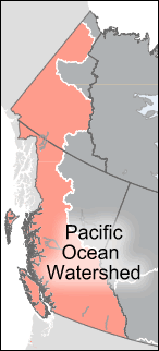 Map of outline of Canada's Pacific Ocean watershed.