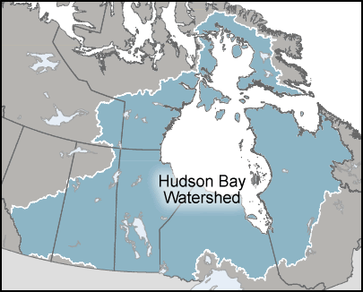 Map of outline of Canada's Hudson Bay watershed.