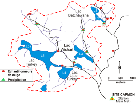 Figure 1: Situation des sites d'échantillonnage CAPMoN et de couverture nivale.