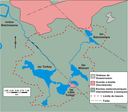 Carte de géologie de la roche en place du bassin des Lacs Turkey