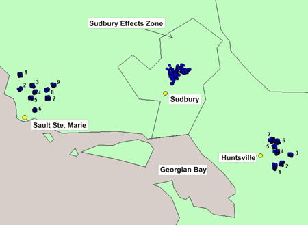 Map of Figure 1: Location of CWS-OR LRTAP Biomonitoring Program study sites in Ontario.