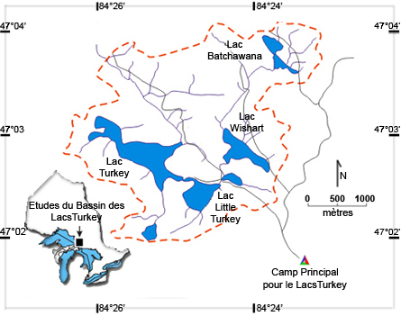 Carte dépeignant l'emplacement d'étude du Bassin des Lacs Turkey