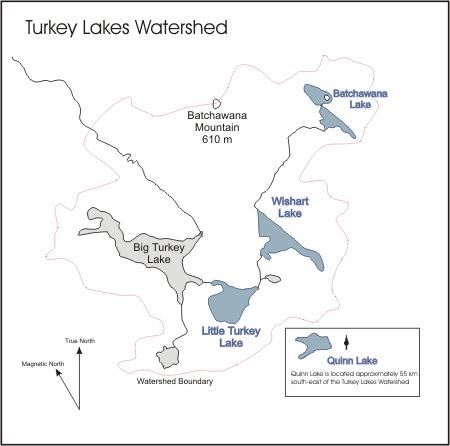 Figure 1: Map of Turkey Lakes Watershed showing selected lakes.