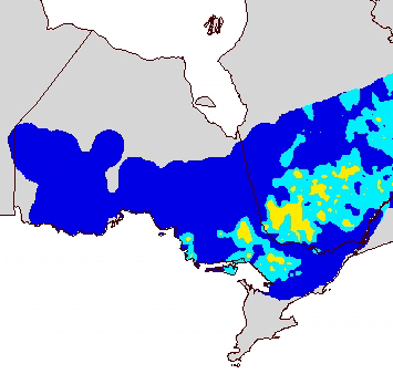 Figure 3: Predicted change in nesting habitat suitability for piscivores after all sulphur dioxide emission controls required by the Canada-US Air Quality Agreement are fully implemented.