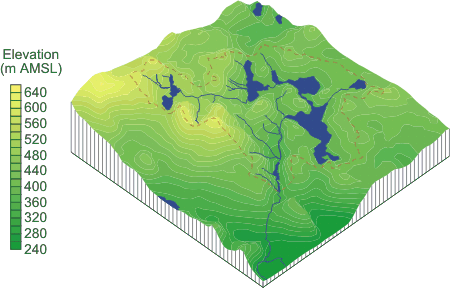 Map of the Basin view from northwest (i.e. looking southeast)